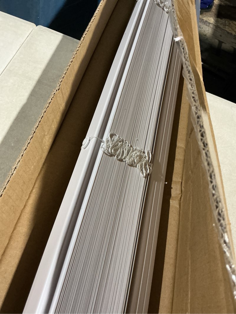 Condition photo showing As Is for blinds for indoor windows 1" vinyl l-shaped slats cordless mini blinds for home, 45" w × 48" h - white white 45" w × 48" h