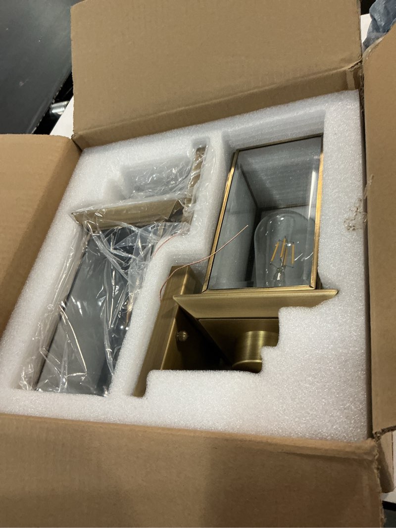 Condition photo showing Good Condition for brass outdoor wall light fixtures, exterior waterproof lanterns, porch wall-mounted lights with e26 socket and glass shade – modern rustproof wall sconces for yard, front door & entryway.2-pack