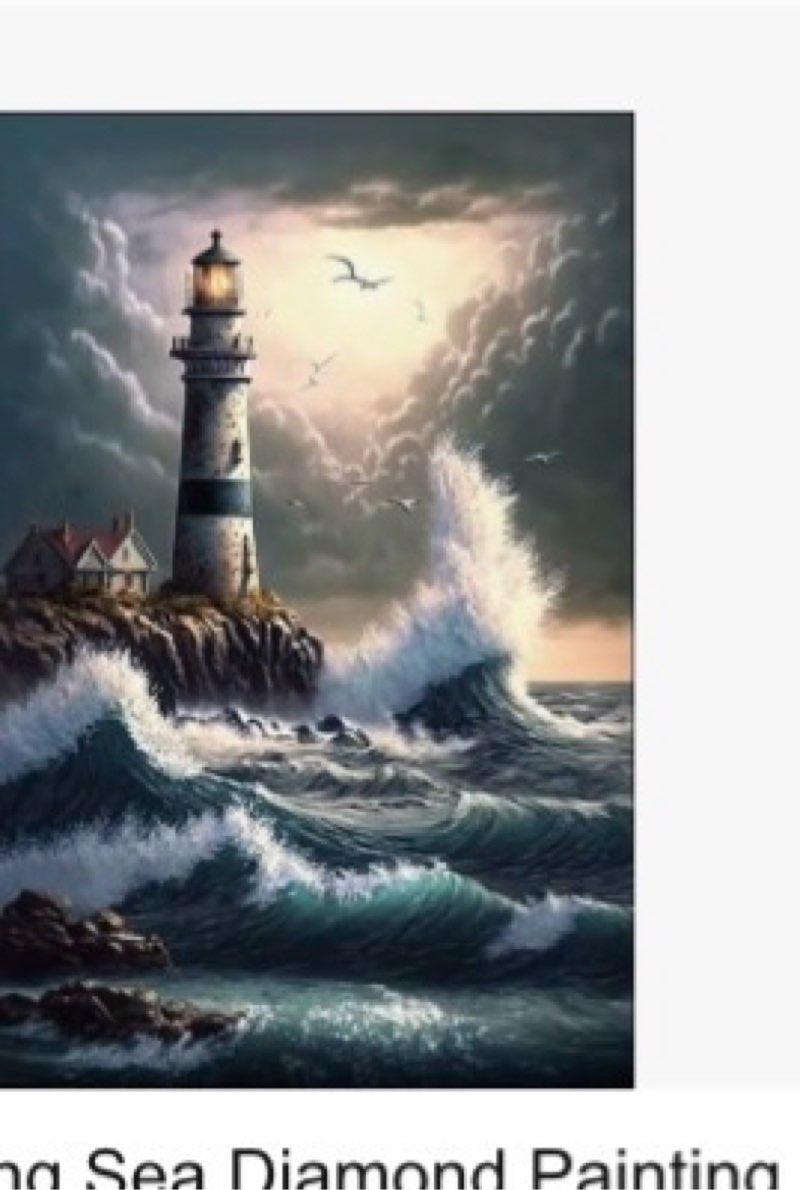 Roaring Sea Diamond Painting Kits - Nocturnal Lighthouse Diamond Painting, Full Circle Gemstone Crys