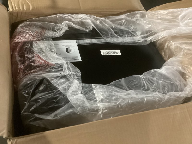 Condition photo showing As Is for toshiba em131a5c-bs countertop microwave ovens 1.2 cu ft, 12.4" removable turntable smart humidity sensor 12 auto menus mute function eco mode easy clean interior black color 1000w 1.2 cu.ft