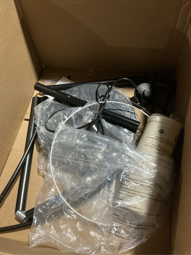 Condition photo showing As Is for 79'' Arc Floor Lamps for Living Room, Modern Standing Lamp with Adjustable Hanging Drum Shade, Black Tall Pole Lamp with Weighted Base & Edison E26 Socket, Corner Light for Reading Bedroom Office