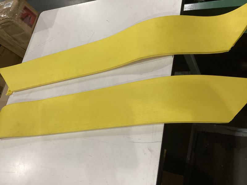 Condition photo showing As Is for incomplete only 2 notrax m.d.-x ramp system® with 10 degree slope angle 3' x 6\" x 0.75\" compatible for use with cushion-ease® rubber drainage mats, beveled ramp, female, yellow, 552f0003yl ramp - female