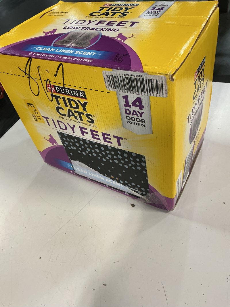 Condition photo showing New/Like New for purina tidy cats performance plus tidy feet cat litter, scented low tracking clumping multi-cat odor control with clean linen scent, 22 lb. box