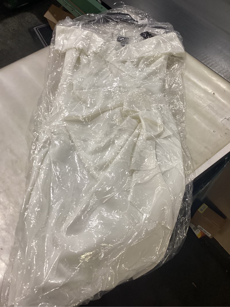 Xscape Women's Short Scuba Off-The-Shoulder Ruffle Midi Dress with Center Back Zipper, Ivory, 12