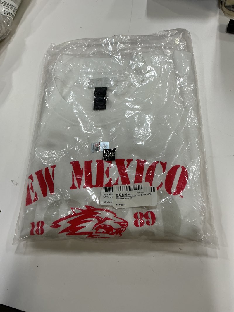 Condition photo showing New/Like New for Similar)New Mexico Lobos College Short Sleeve 100% Cotton Tee, White, 3X