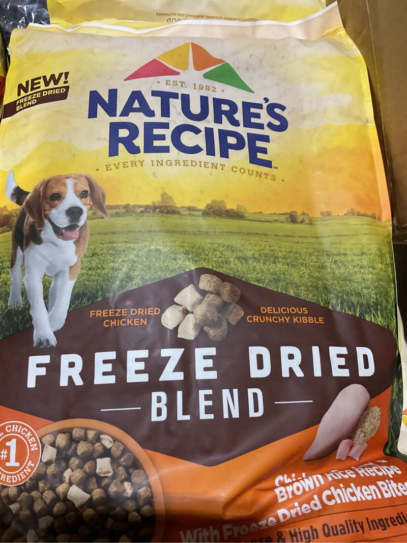 Condition photo showing New/Like New for best by april 2026, nature’s recipe dry dog food with freeze dried chicken bites, chicken, barley & brown rice recipe 3.5 lb bag chicken, barley & brown rice 3.5 pound