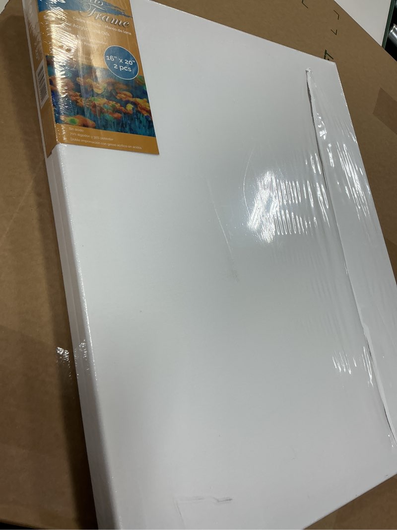 Condition photo showing As Is for ™ 2-PC, 16”x 20” Medium Weight Stretched Canvas Wood Frame Value Pack, White, Acid-Free, Oil & Acrylic Paints, Primed with Double Acrylic Gesso to Smooth Surface & Reduce Absorbency MAHITOI Art Collection A1006 Double Primed 16" x 20" 2 Art Canvas of MAHITOI