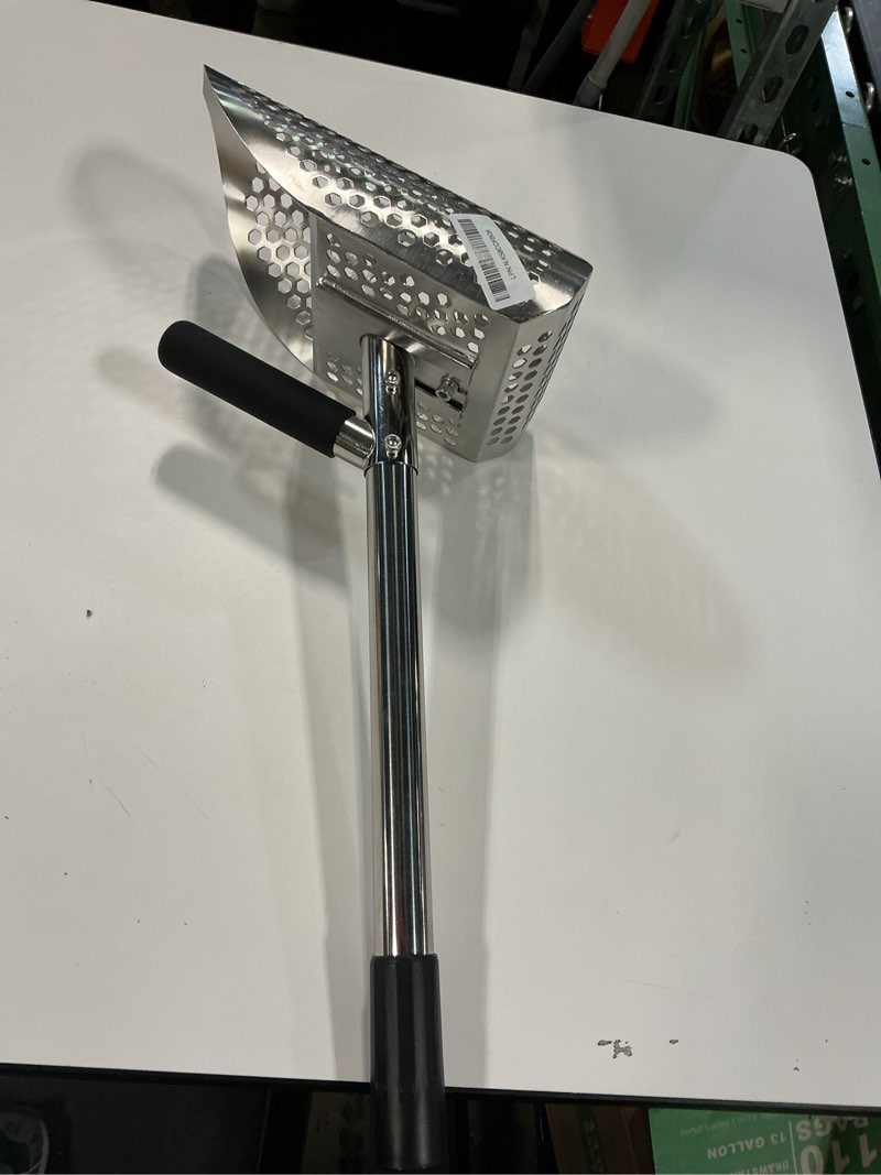 Condition photo showing As Is for Sand Scoop for Metal Detecting, Stainless Steel Metal Detector Scoop with Long Steel Handle, Sand Sifter for the Beach, Metal Detector Accessories, Metal Detecting Shovel, Sand Flea Rake for Beach Sand Scoop with Stainless Steel Handle