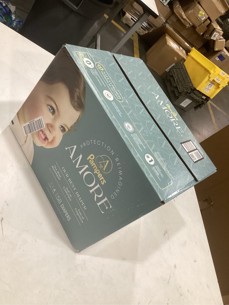 Condition photo showing New/Like New for pampers amore, size 4 (15-34 lbs), 58 count, our best diaper – hypoallergenic & fragrance free, up to 100% leakproof, soft as cashmere size 4 58