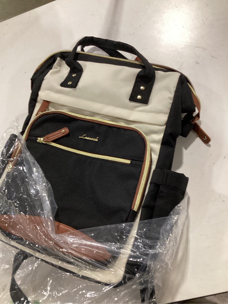 Condition photo showing Good Condition for lovevook laptop backpack women, 15.6 inch work backpack with large capacity cup, waterproof travel computer backpacks purse, college bookbag for school, business, teacher beige-black 15.6inch