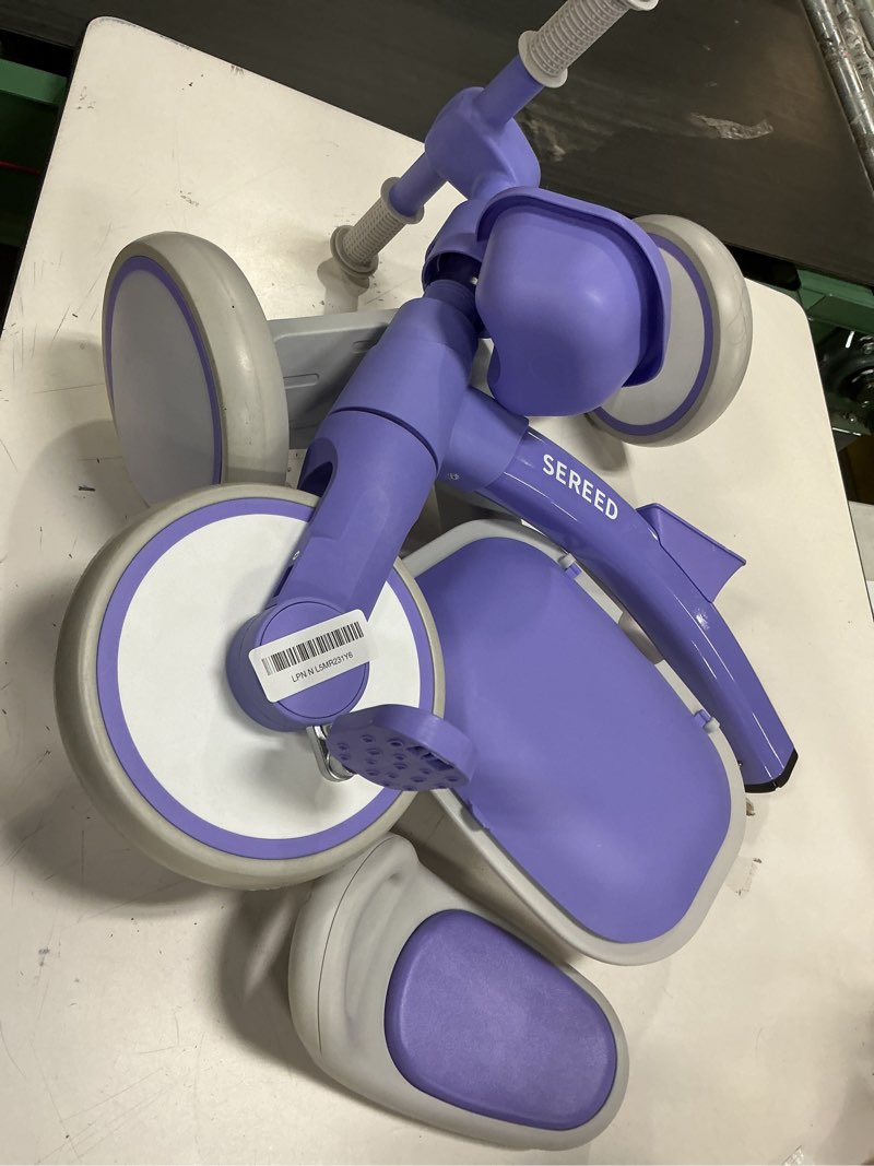 Condition photo showing As Is for SEREED Colorful Lighting Toddler Tricycle for 2-5 Years Old Boys Girls, Adjustable Seat&Handlebar Trike, Removable Basket, Birthday Gift Idea for Kids Ages 2+ (Purple)