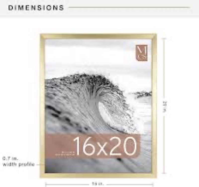 MCS Gallery Foundation Poster Frame, Picture Frame For Wall Art, Brass, 16 x 20 Inch, Single