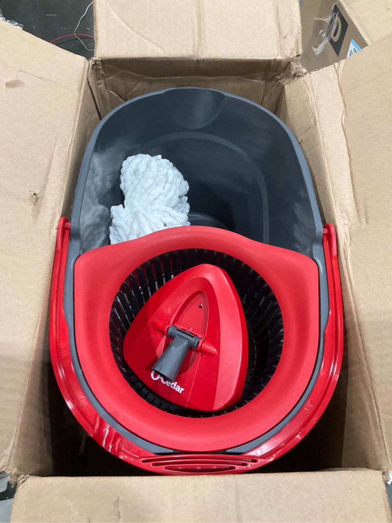 Condition photo showing As Is for O-Cedar EasyWring Microfiber Spin Mop, Bucket Floor Cleaning System, Red, Gray, Standard Easywring Spin Mop & Bucket