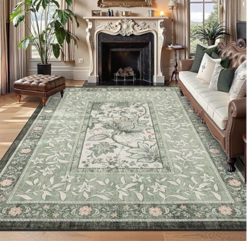 garveehome provence 8x10 area rugs for living room, botanical grove sage green cottagecore washable 