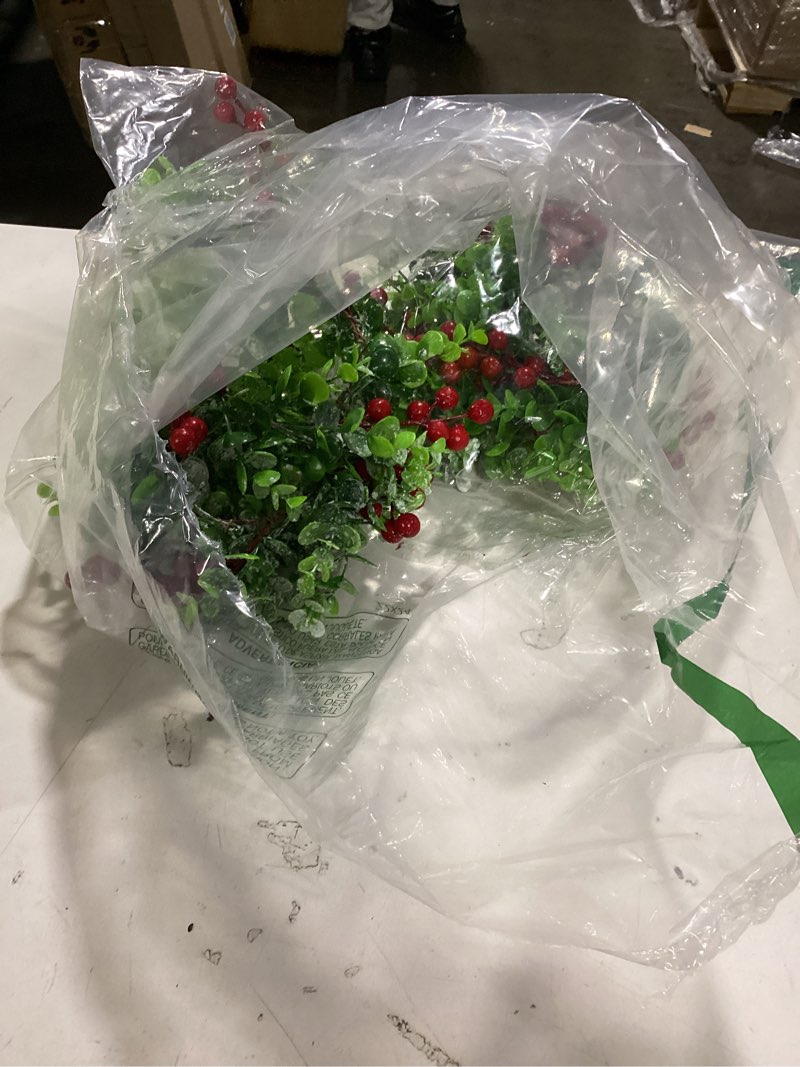 Condition photo showing As Is for 6 Pieces 9" Mini Christmas Wreaths for Kitchen Cabinet Small Christmas Candle Rings Eucalyptus Wreath Pillar Candle Rings Table Centerpieces Hanging Garlands for Front Door Window Decor (Red Berry)