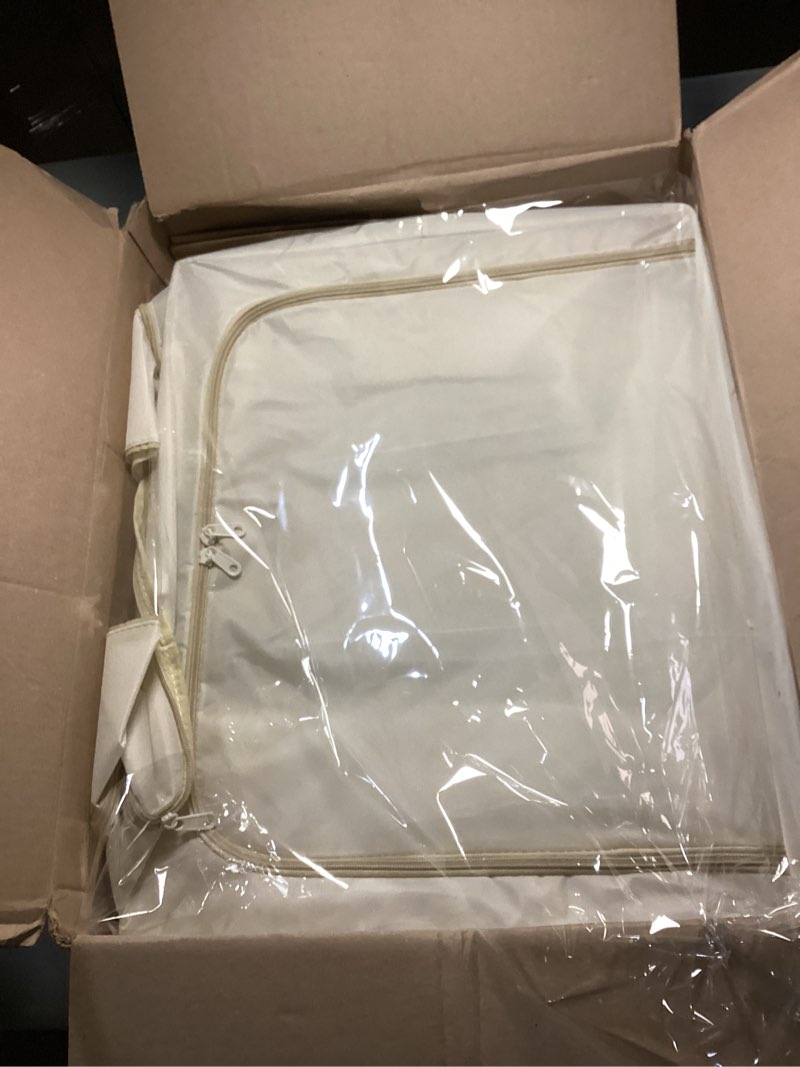 Condition photo showing New/Like New for clothes storage bins with metal frame foldable storage box clothes organizers storage containers for clothes sheets blankets books toys gifts and holiday decorations (66lx3 pack) 66l?19.7“x15.7"x13"? light gray