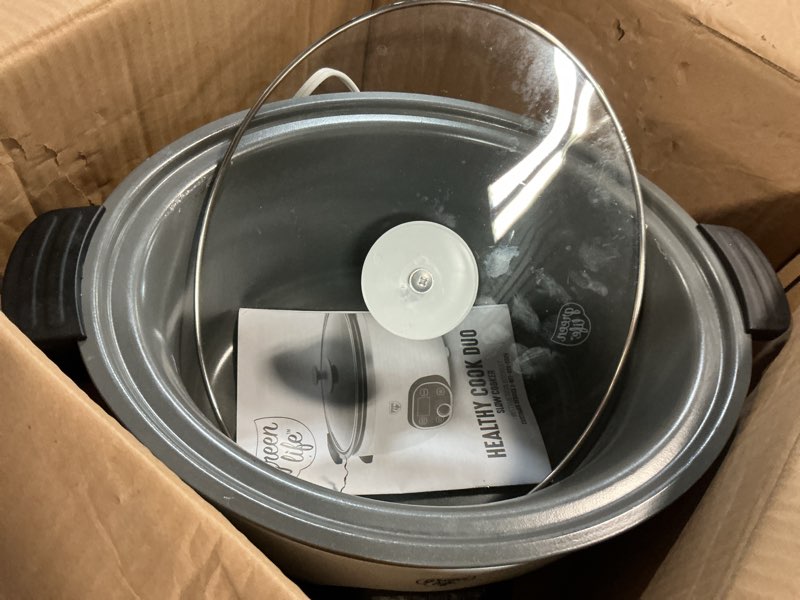 Condition photo showing As Is for GreenLife 8QT Slow Cooker, Non-Toxic PFAS-Free Ceramic Nonstick Removable Interior Bowl, Programmabl