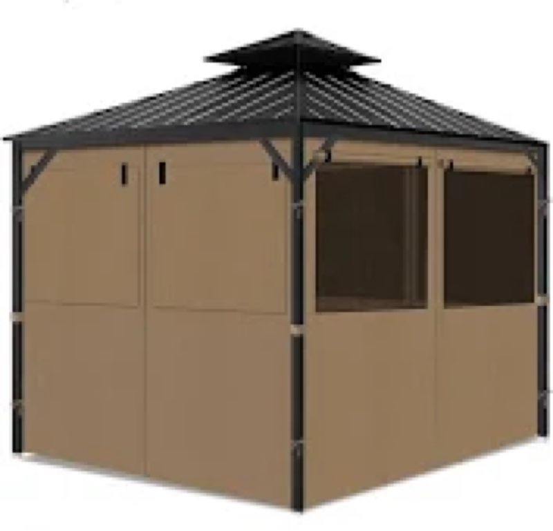 Gazebo Privacy Curtains 10' x 12' with Mosquito Windows, 4-Panels Side Wall with Zipper Universal Re