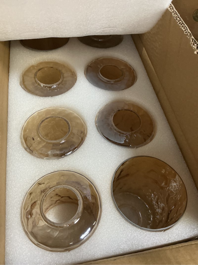 Condition photo showing New/Like New for teenyyou 8 pcs amber hammered glass shade replacements for pendant light fixtures glass lamp shade cover, 1-5/8 inch fitter e26 base, 4"w x 6"h, replacement lamp globe for chandelier wall sconce amber hammered 8