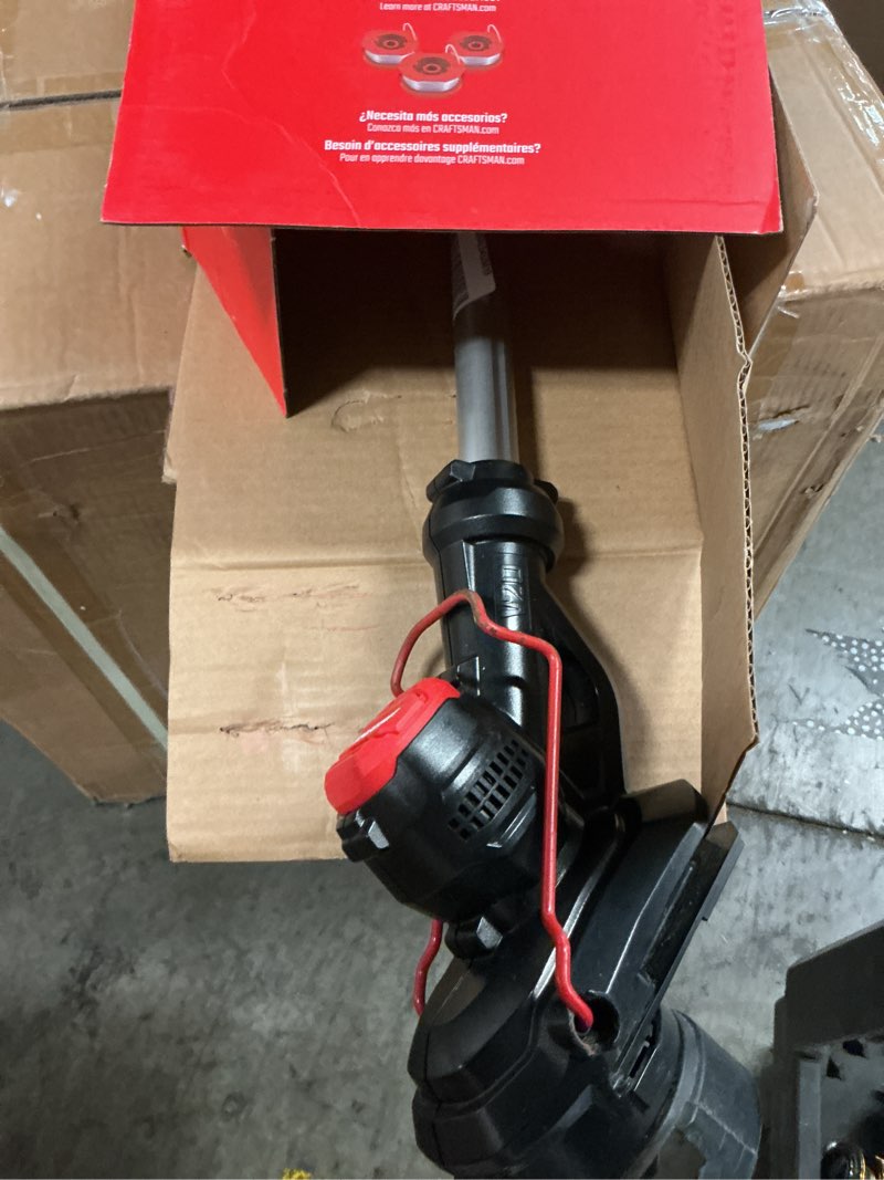 Condition photo showing As Is for craftsman v20 weed wacker cordless string trimmer and edger, weed eater includes 2.0 ah battery and charger, lightweight, extended runtime, 2 speed (cmcst900d1) 20v trimmer kit
