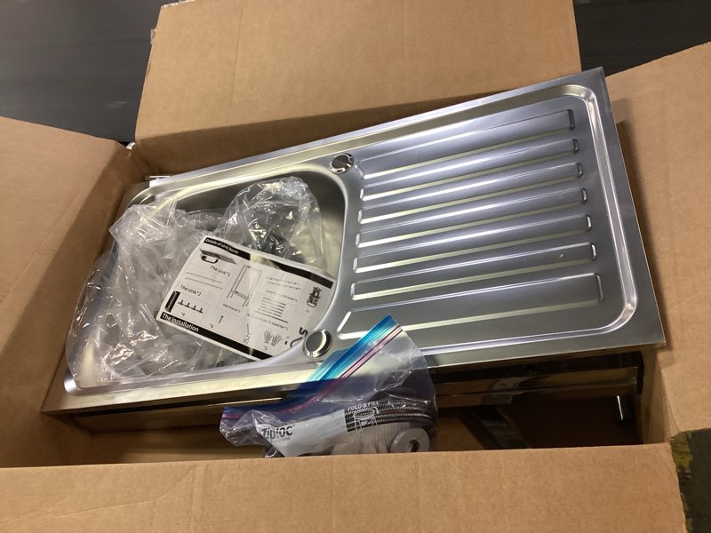 Condition photo showing As Is for Free Standing Stainless Steel Utility Sinks Outdoor Single Bowl Restaurant Kitchen Hotel Industrial Garage Sink with Drainer Unit And Tap,Silver b,78X43X77cm 78X43X77cm Silver b