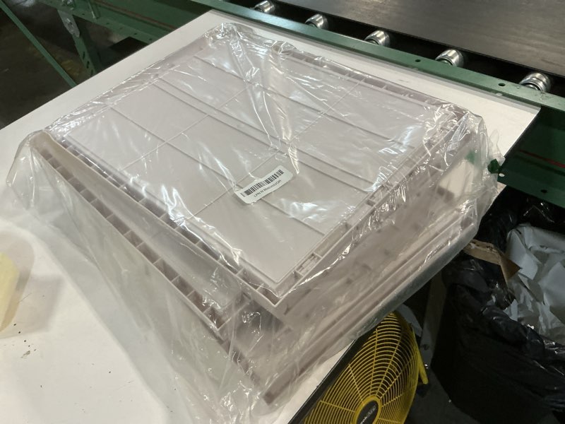 Condition photo showing As Is for pinkpum 6 pack closet organizers storage bins, stackable plastic drawer basket for clothing, stackable storage bins shelf storage container for closet wardrobe bedroom bathroom office white 6 pack l white