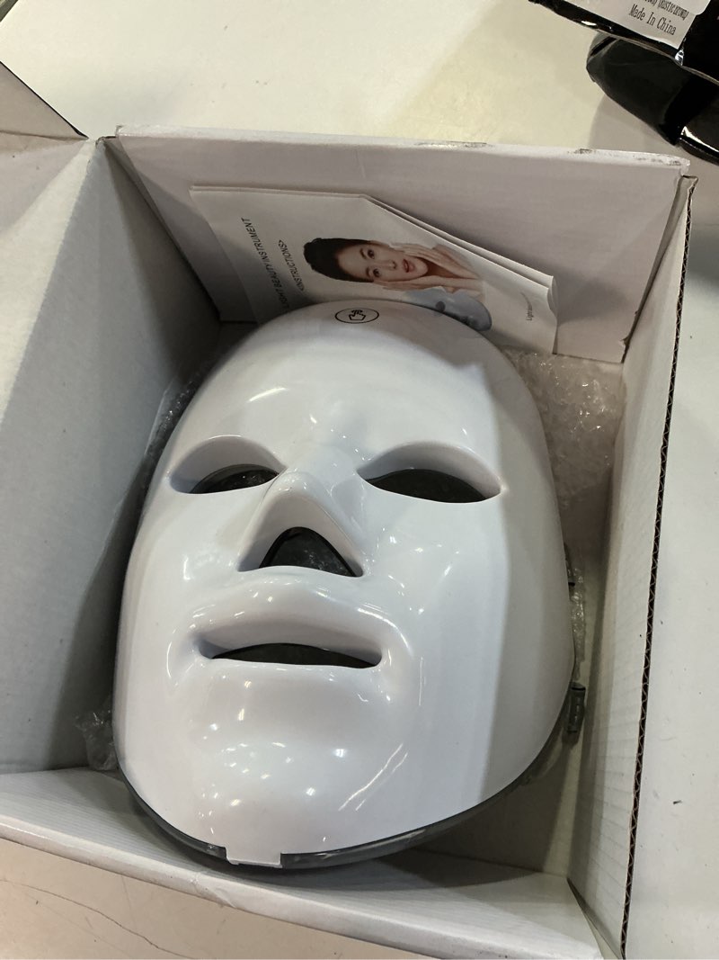 Condition photo showing As Is for led face mask light therapy,led light therapy mask for face?portable 7 colors led facial skin care mask for home use,rechargeable
