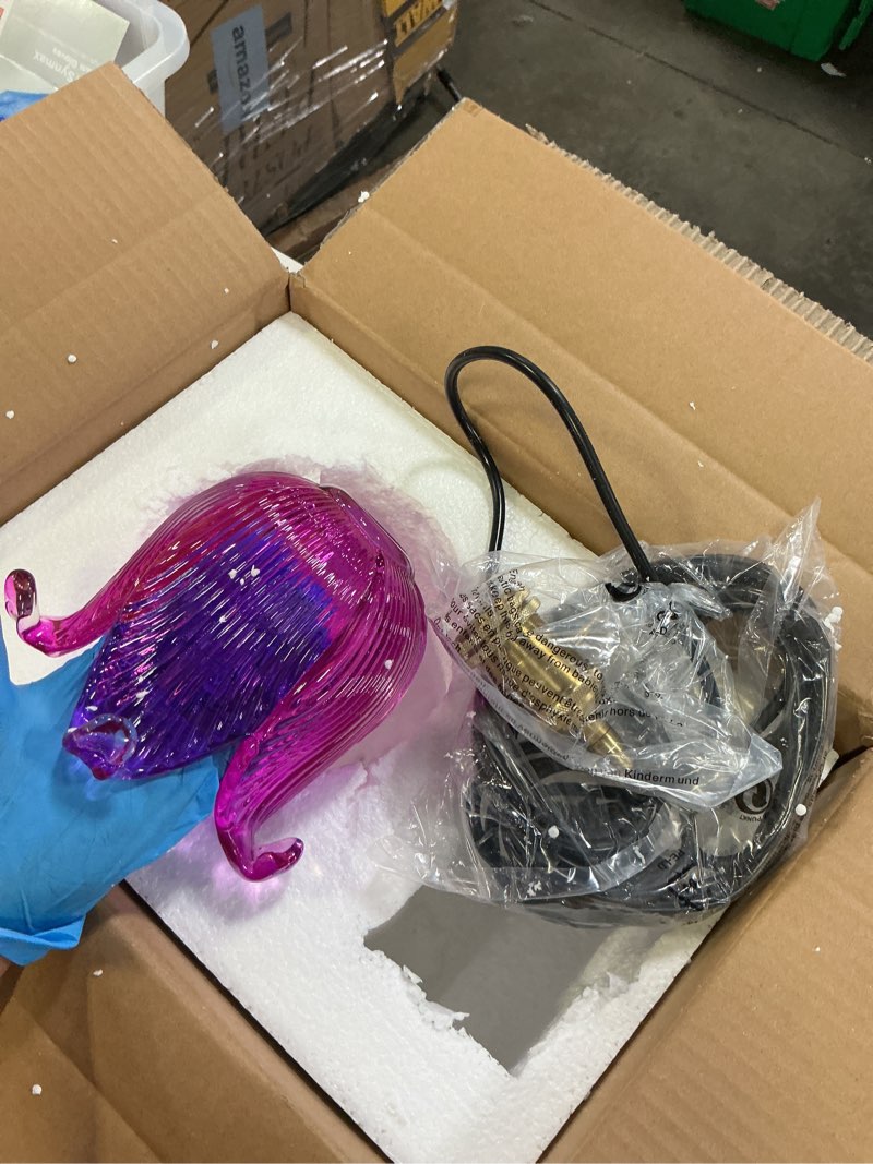 Condition photo showing Good Condition for hanging swag plug in pendant light flower shaped purple glass plug pendant lamp with 15 ft switch cord plug in vintage industrial hanging light for kitchen bedroom background plug-purple