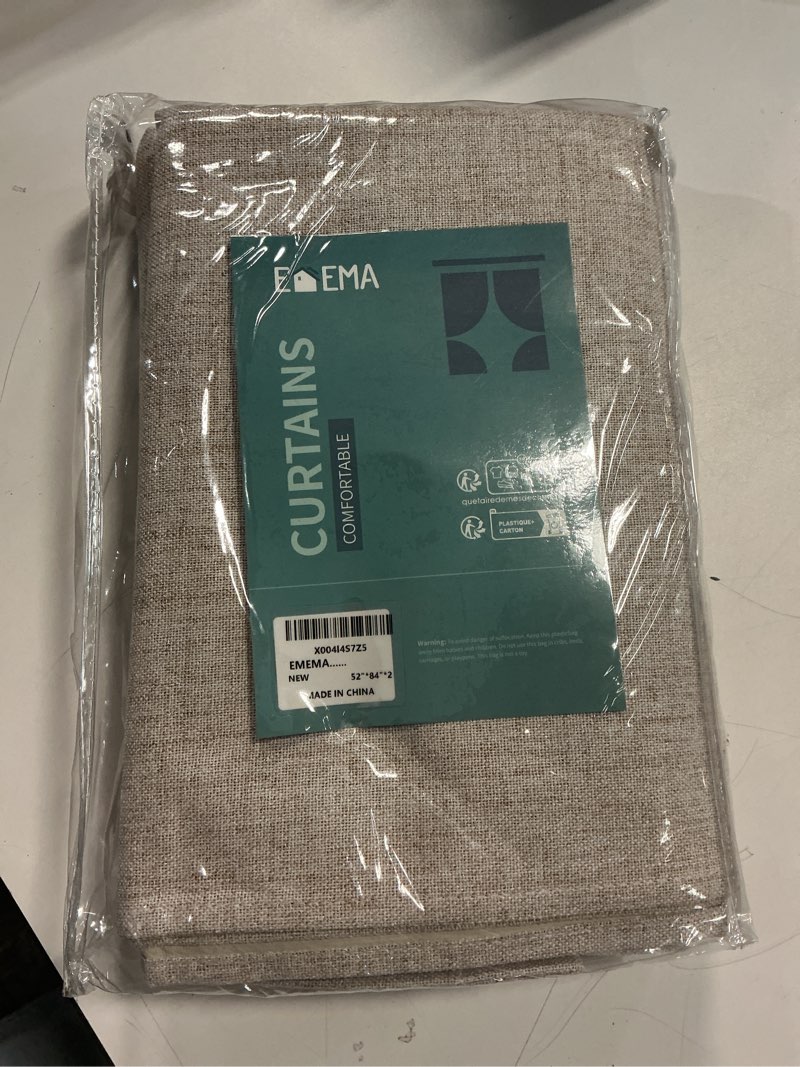 Condition photo showing New/Like New for EMEMA Beige Linen Blackout Curtains 84 inch Length 2 Panels for Bedroom Living Room Thermal Insulated 100% Black Out Linen Drapes Room Darkening Curtains Luxury Decor for Window, 52 x 84 Inch Beige 52"W x 84"L (Pack of 2)