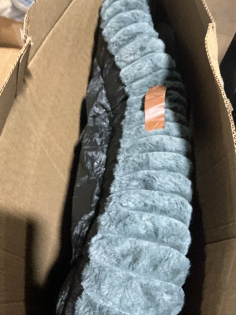 Condition photo showing As Is for Cute Dog Bed for Extra Large Dogs, XL Washable Soft Plush Furry Calming Dog Bed with Removable Zipper Cover, Orthopedic Rectangle Anti-Anxiety Pet Kennel Bed with Handle, 43x31x5inches, Grey 43"L x 31"W x 5"Th Warm Gray