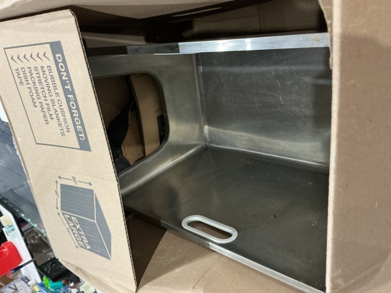 Condition photo showing As Is for stainless steel litter box 13.7'' high sides, xl metal cat litter box with curved low entry, cat litter pan for big & multiple cats, pet toilet with handy wheels for easy moving