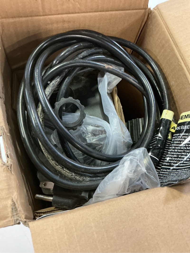 Condition photo showing As Is for 1/3 hp submersible plastic utility pump