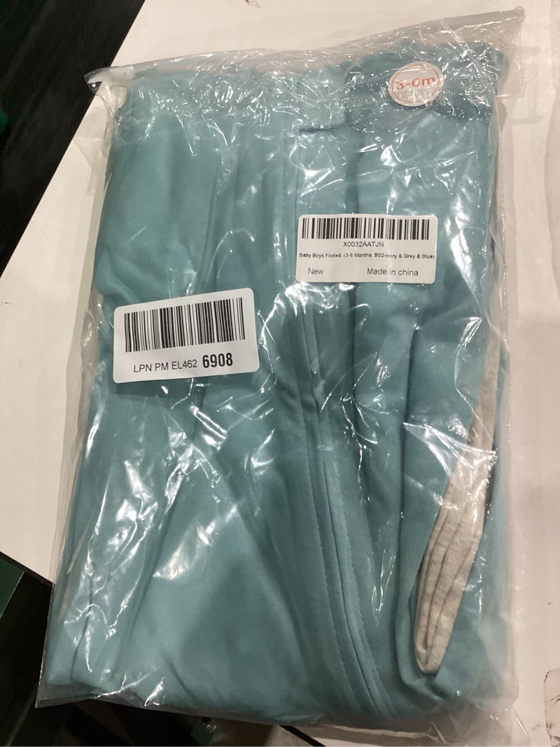 Condition photo showing New/Like New for Aablexema Baby Footie Pajama with Mitten Cuffs, Double Zipper Infant Cotton clothes Sleeper Pjs, Footed Sleep Play 3-6 Months B02-ivory & Grey & Blue