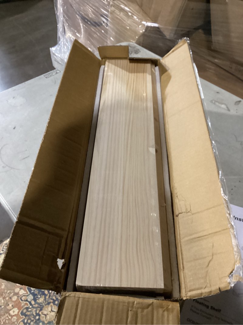 Condition photo showing Good Condition for floating shelves for wall decor, rustic solid elm wood floating shelves wall mounted, wall shelves with invisible bracket for living room bathroom bedroom kitchen, 24 inch set of 2, natural live edge, 24inch, 2packs natural