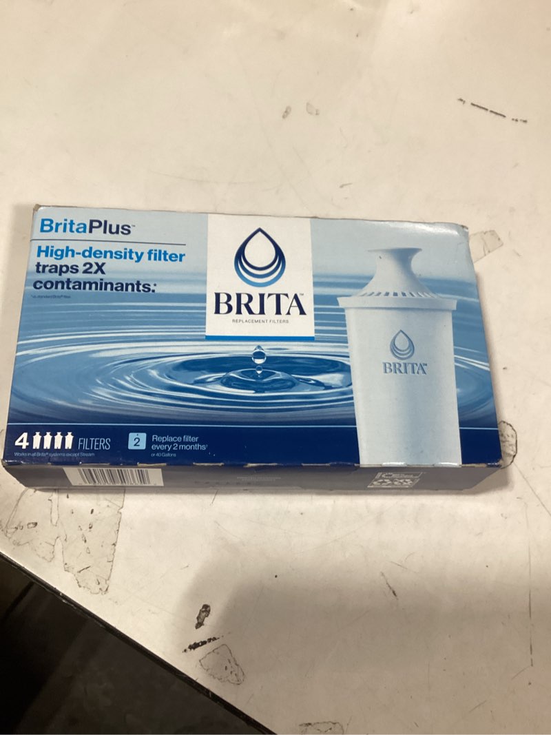 Condition photo showing New/Like New for Brita Plus Water Filter, BPA-Free, High-Density Replacement Filter for Pitchers and Dispensers, Reduces 2x Contaminants*, Lasts Two Months or 40 Gallons, Includes 4 Filters