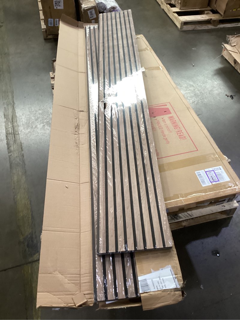 Condition photo showing As Is for *damaged* 2-pack acoustic panels wall panels for interior wall decor sound deadening panels 94.5in*23.6in coverage natual walnut 94.48*23.62in. (2pcs coverage) walnut