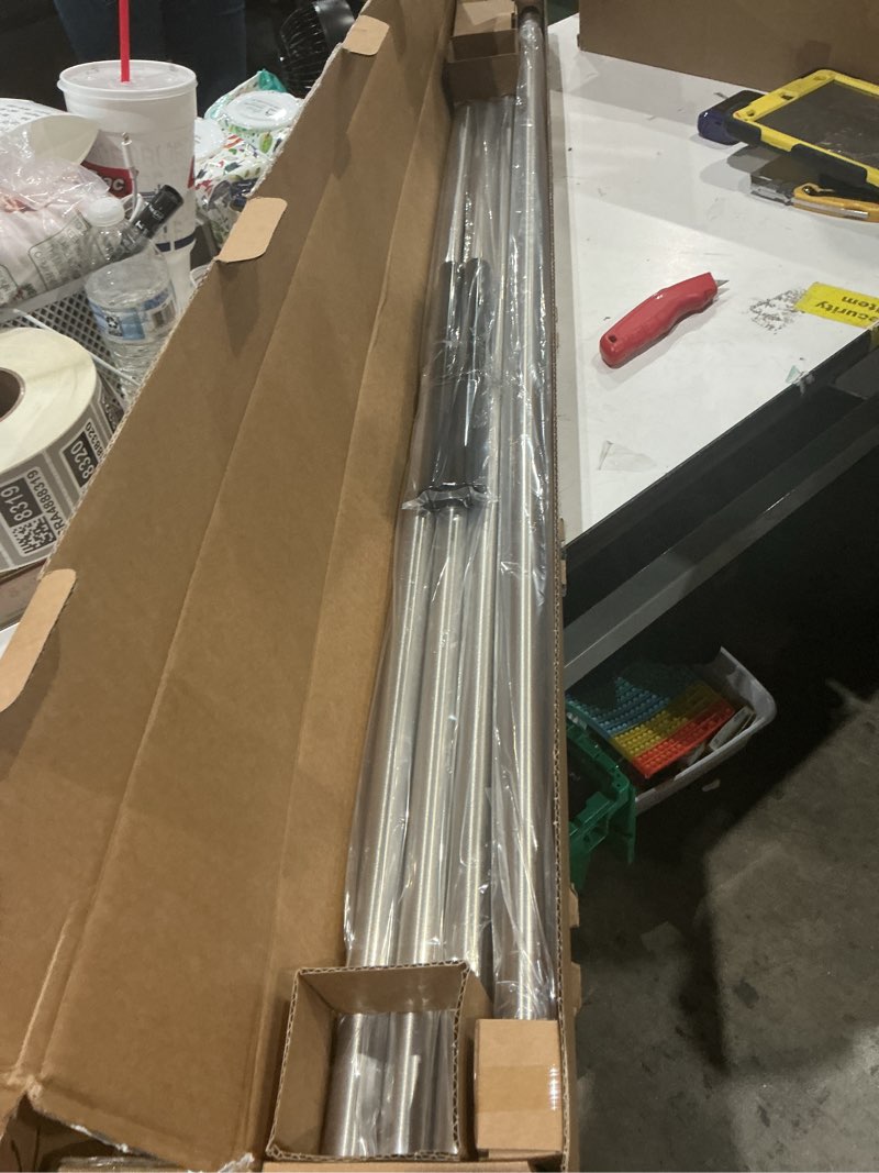 Condition photo showing As Is for ivilon window curtain rod end cap - 1 inch pole. 120 to 240 inch. brushed nickel 120 to 240 in.