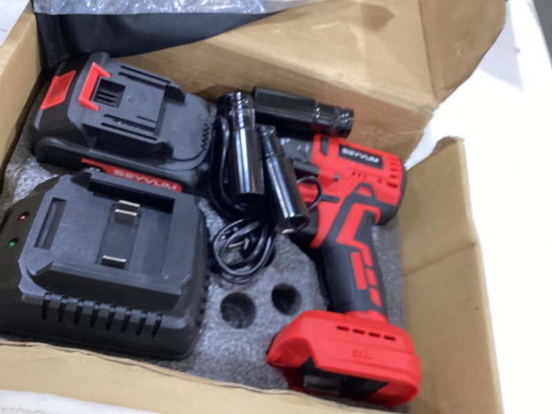 Condition photo showing New/Like New for seyvum impact wrench,1/2" impact gun, power impact driver max torque 320 ft-lbs (430n.m), cordless impact wrench with 20v brushless motor, 4.0ah li-ion battery with fast charger, 4 pcs impact sockets 430 n.m