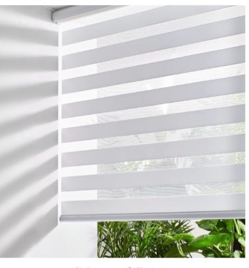 cordless zebra blinds for windows free-stop window blinds (34" w x 64" h, white) dual layer light control for day and night, light filtering sheer shades for home, bedroom, easy to install