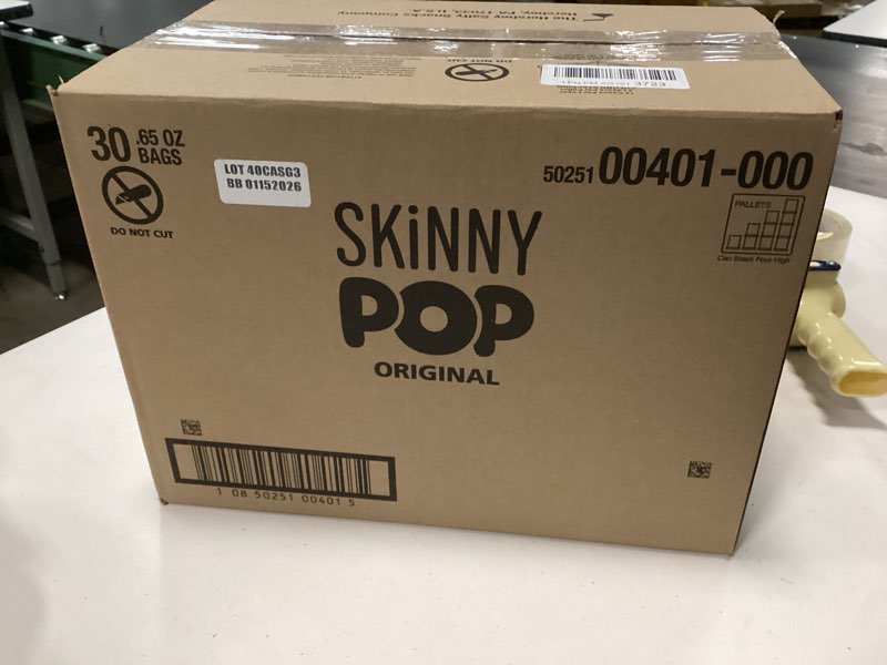 Condition photo showing New/Like New for SkinnyPop Popcorn, Original, Whole Grain, Dairy-Free Snack, 0.65oz Bags (30ct) Original 0.65 Ounce (Pack of 30)(exp 01/15/2026)