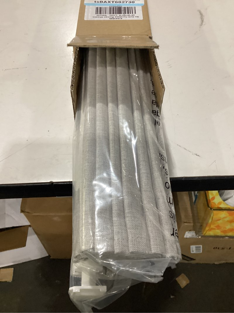 Condition photo showing New/Like New for lazblinds no drill roman shades for windows, cordless blackout window shades with uv protection, polyester fabric for bedroom & living room, 35" w x 64" h, natural blackout - faux linen - natural 35"w x 64"h
