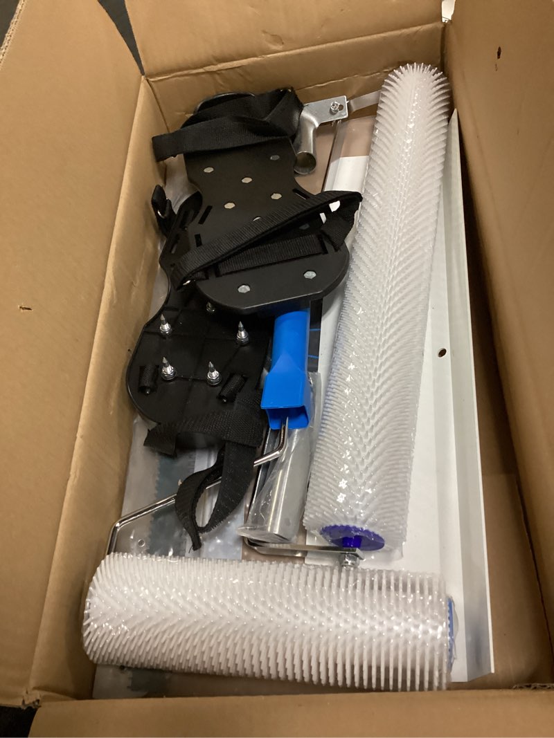 Condition photo showing Good Condition for Self-Levelling Cement Tool Kit,Spike Roller for Self Leveling Cement,Epoxy Floor Tools,Roller Brush,Floor Construction Roller Spiked Shoes,Stainless Steel Scraper Self-Leveling Rake Blue