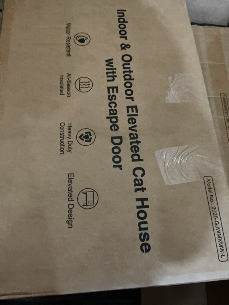 Condition photo showing New/Like New for indestructible heated cat house with pet camera for outside winter, 100% waterproof, escape door, insulated outdoor cat shelter with heater for feral barn cat kitty (desert camouflage, 25.5"x16"x18") desert camouflage 25.5"x16"x18"