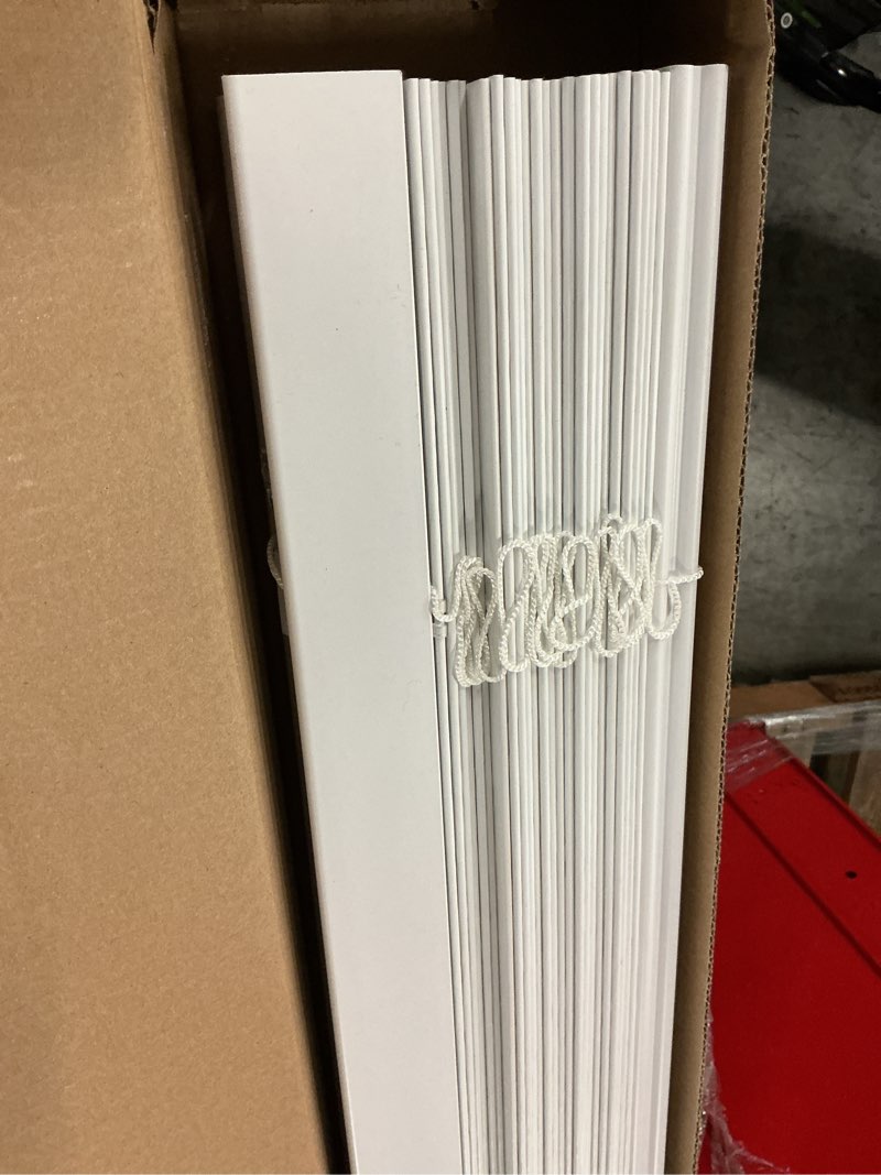 Condition photo showing Good Condition for allen + roth trim at home 2-in slat width 70-in x 48-in cordless white faux wood room darkening horizontal blinds