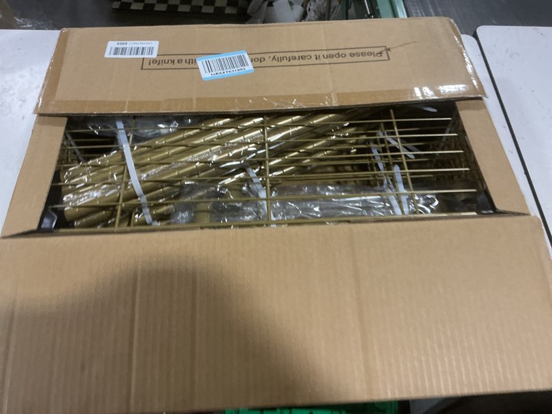 Condition photo showing Good Condition for ulif e1 heavy duty closet garment rack, 6 tiers adjustable metal freestanding expandable clothing storage with 4 hanger rods, easy to assemble wardrobe, 71.4" h x (70" - 88.2") l x 14" d, gold