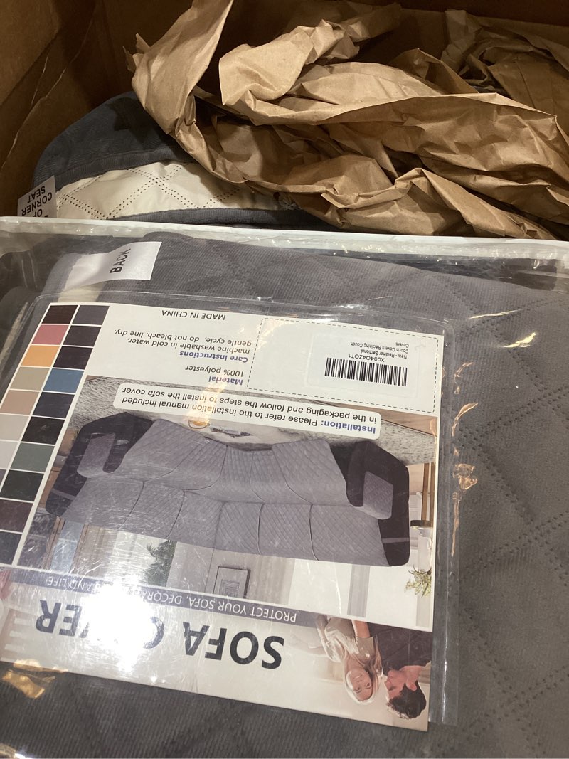 Condition photo showing New/Like New for HDCAXKJ 100% Waterproof Velvet Recliner Sectional Couch Covers L Shaped Corner Reclining Sofa Cover Washable Thick Non Slip Sectional Slipcover with Pockets (5 Seat Recliner Couch, Dark Gray) 5 Seat Recliner Couch Dark Gray