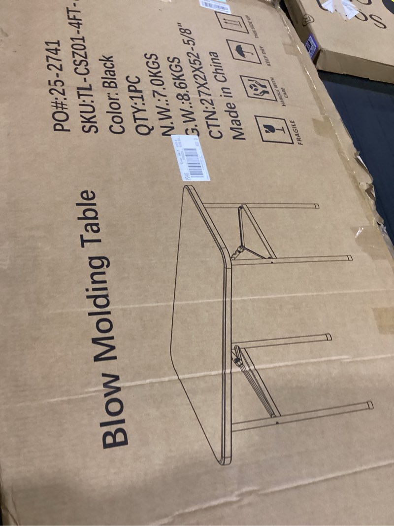 Condition photo showing New/Like New for 4ft folding table, heavy duty plastic card table with foldable steel legs, metal frame support up to 400 lb, portable for indoor, outdoor, picnic, camping, dining, party, black black 4ft