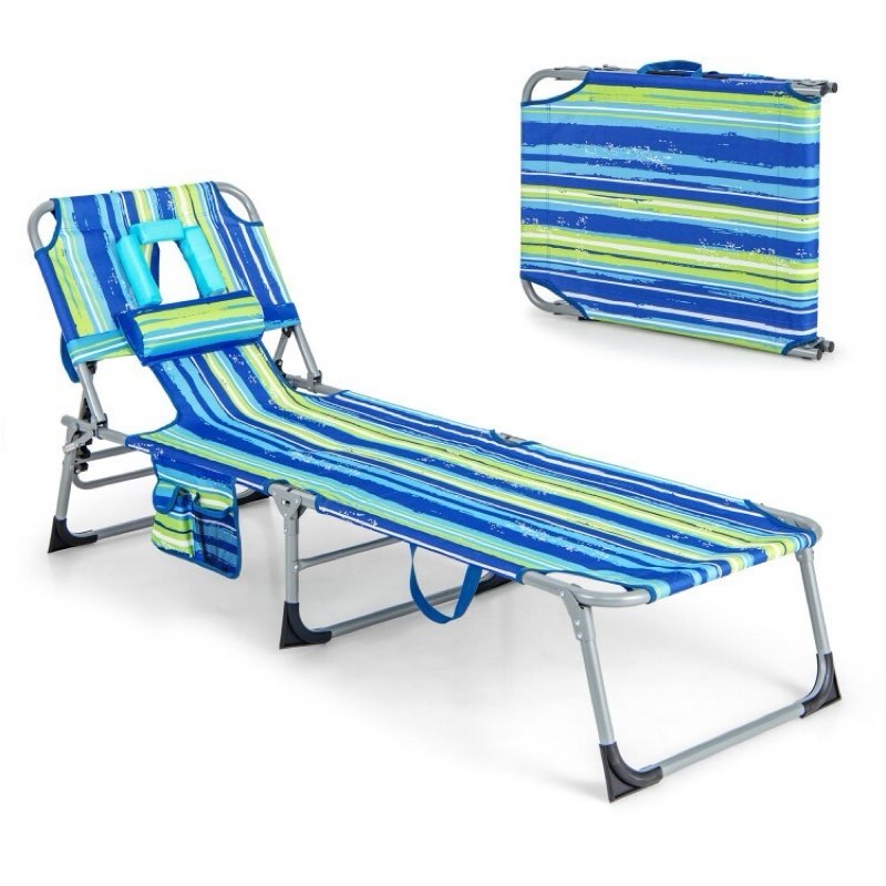 patio outdoor chaise lounge chair pool folding recliner with 5 adjustable levels
