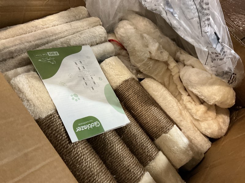 Condition photo showing As Is for Globlazer Big Cat Tower for Indoor Cats, 80inch Cat Tower for Multiple Adult Cats XXL Cat Tree with Scratching Post, Hammock, 3 Perches, 2 Condos, 2 Hanging Basket, F80, Beige 80inch Beige