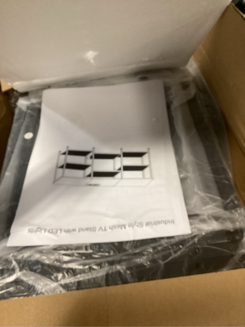 Condition photo showing Good Condition for YGEOMER TV Stand for 55 Inch TVs, Entertainment Center with Movable Shelf Panels, Power Outlet and LED Lights Open Storage Shelves, TV Media Console Table for Living Room and Bedroom, Rustic Brown